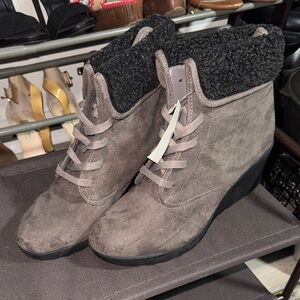 Attention Gray Wedge Ankle Boots with Black Cuff